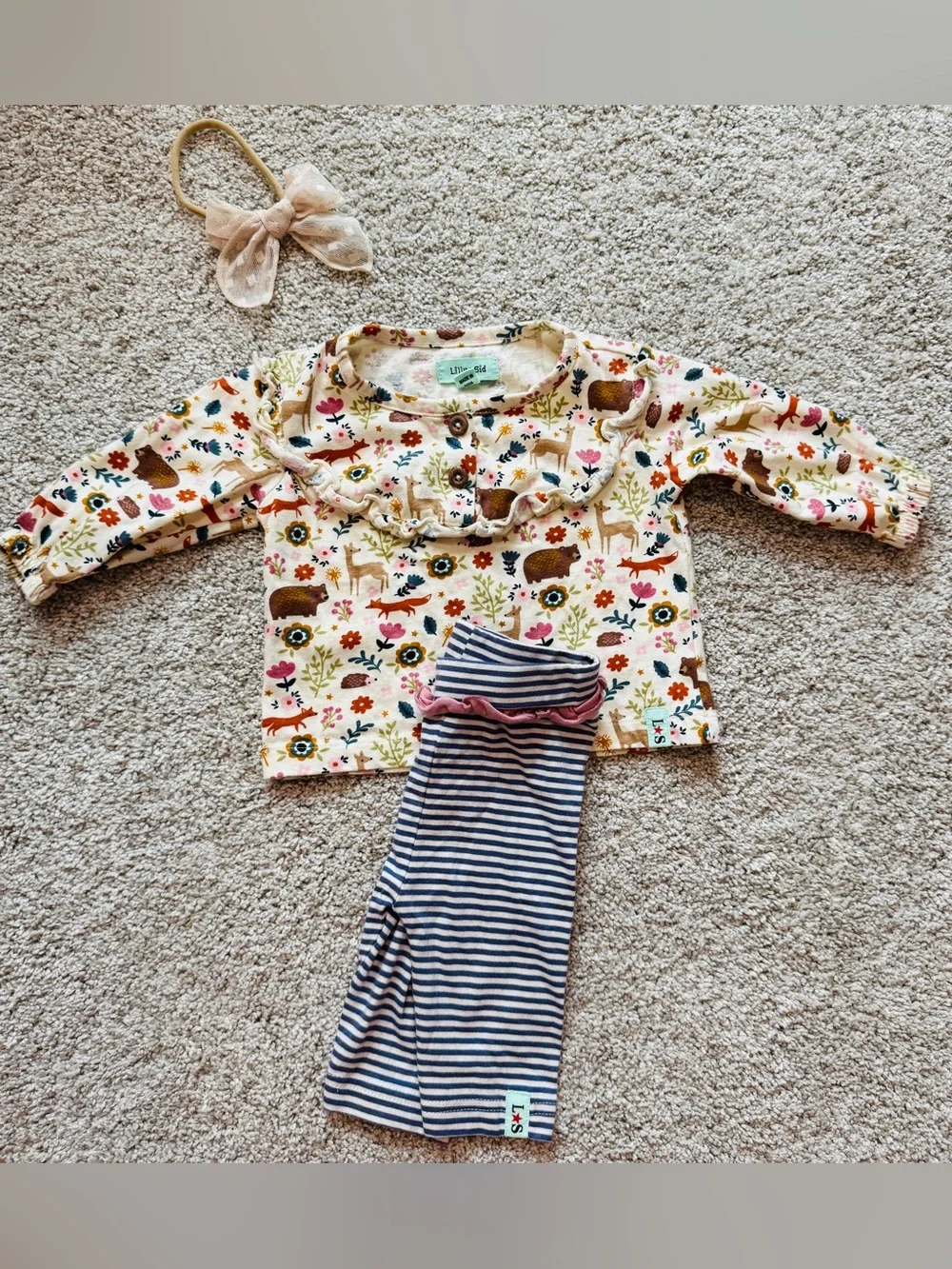 Lilly + Sid organic cotton Woodland Animal Top & Striped Pants Set.